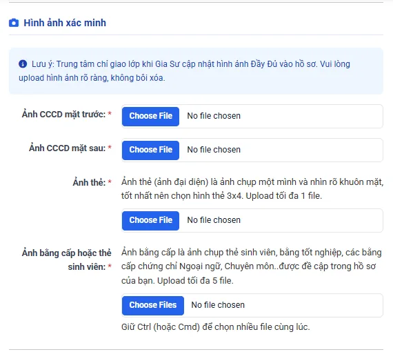 Hình ảnh xác minh hồ sơ gia sư dạy kèm