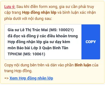 Bình luận xác nhận ở trang Hợp đồng nhận lớp