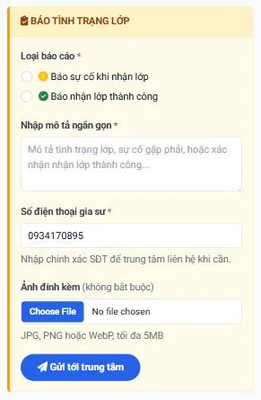 Gia sư báo tình trạng lớp dạy kèm nếu gặp sự cố hoặc thành công