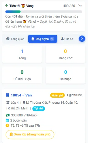 Lớp dạy kèm đang xử lý hoàn phí cho gia sư