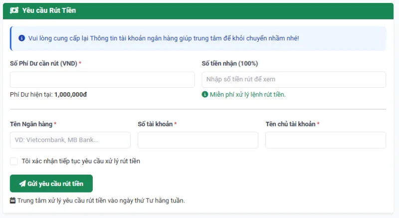 Gửi yêu cầu rút tiền gia sư Ánh Sao