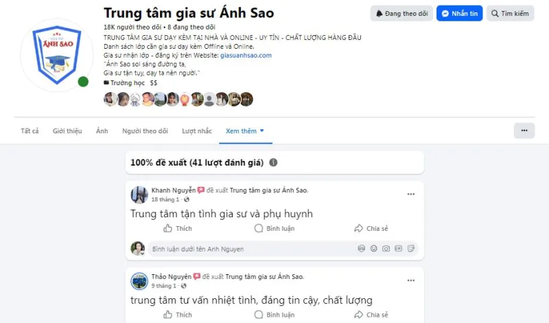 Fanpage trung tâm gia sư Ánh Sao uy tín